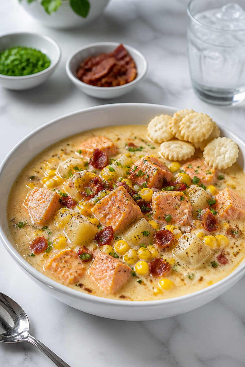Creamy Salmon Corn Chowder Bowl