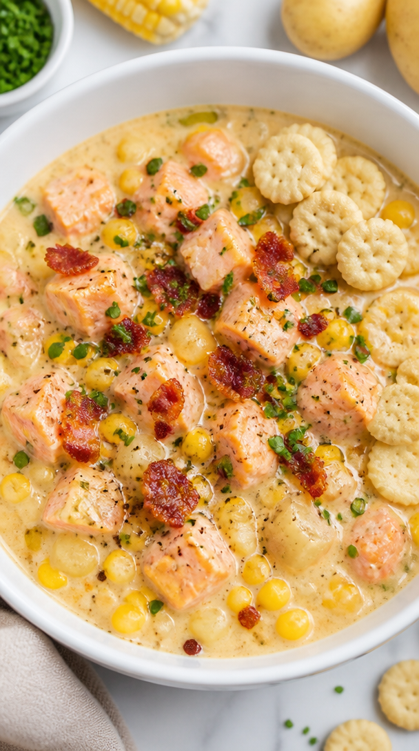 Creamy Salmon Corn Chowder Bowl