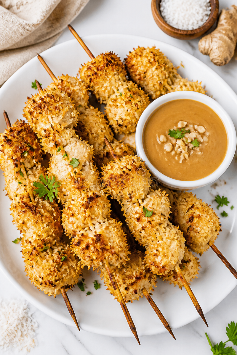 Crispy Baked Coconut Chicken Curry Skewer Crispy Baked Coconut Chicken Curry Skewer