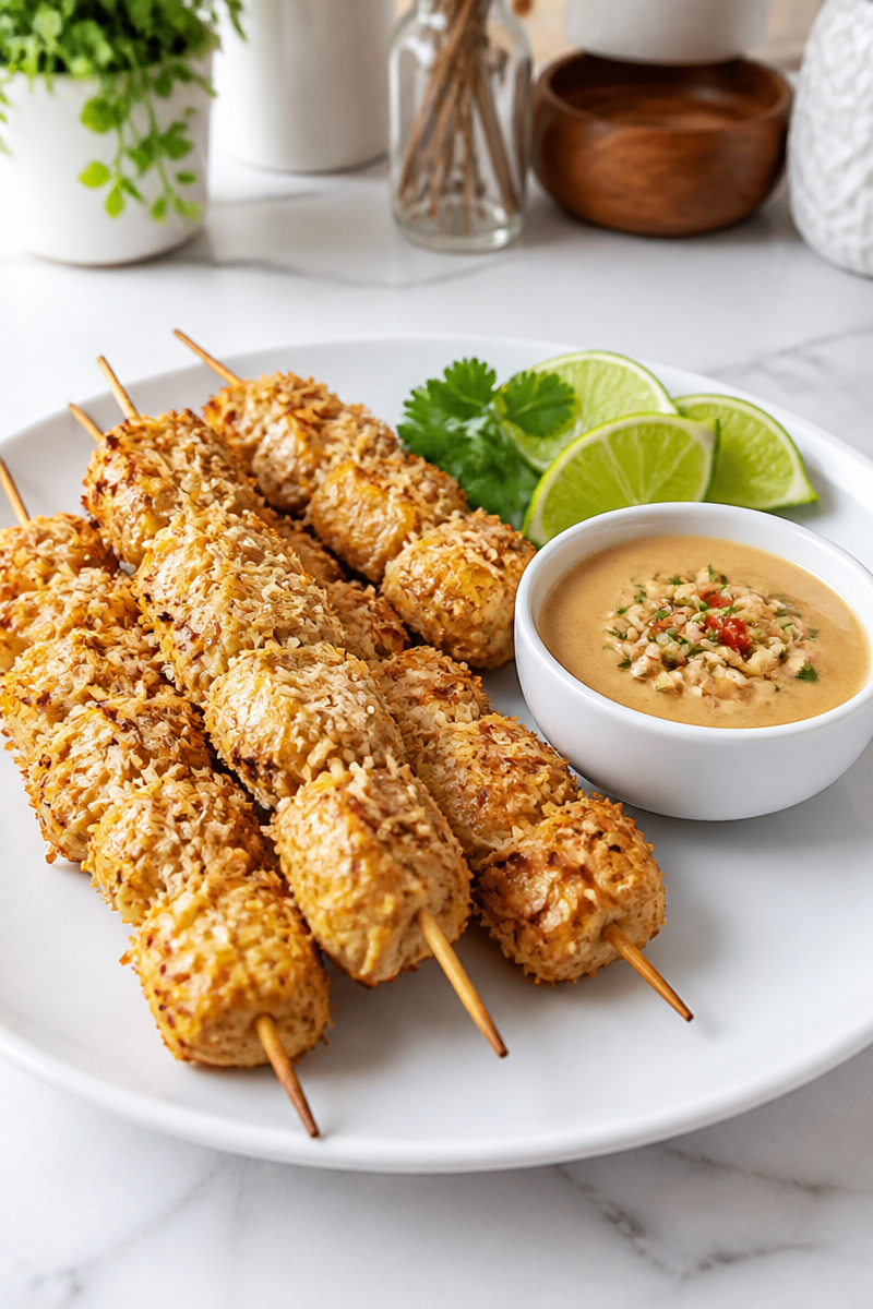 Crispy Baked Coconut Chicken Curry Skewer Crispy Baked Coconut Chicken Curry Skewer
