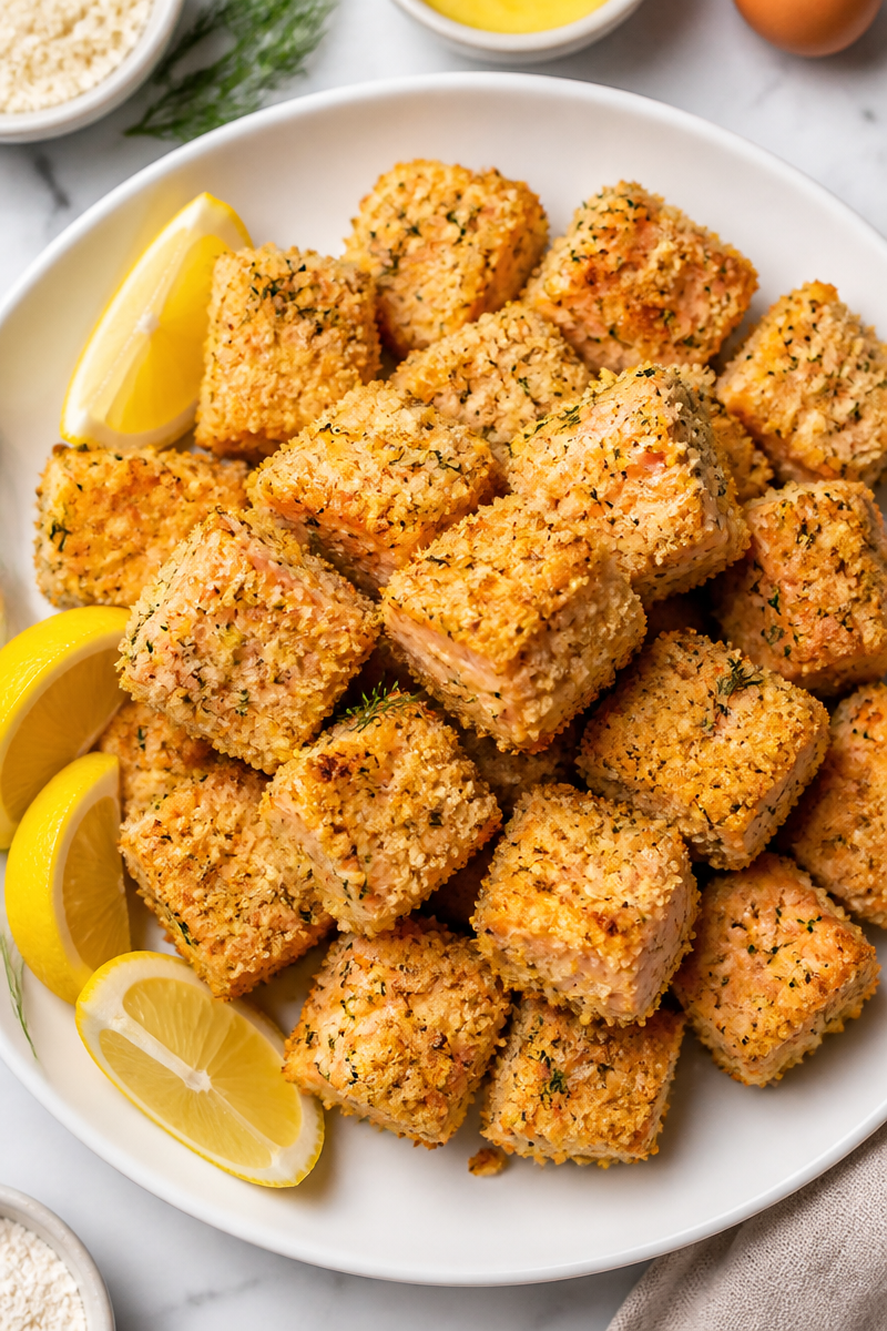 Crispy Baked Salmon Nugget Dijon Herb