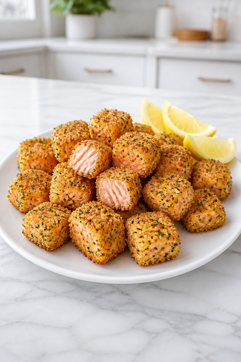 Crispy Baked Salmon Nugget Dijon Herb