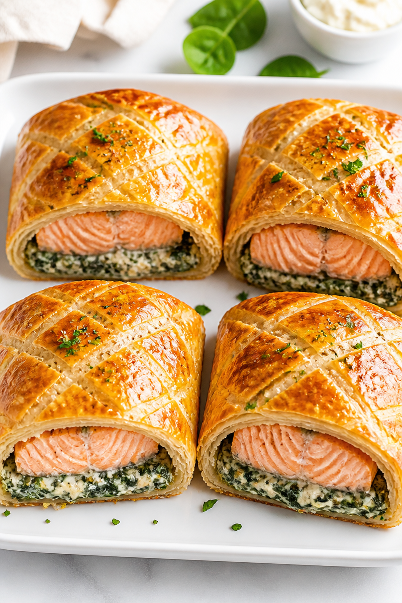 Crispy Baked Salmon Wellington Puff Pastry