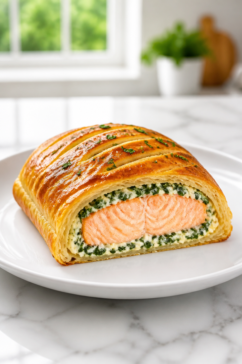 Crispy Baked Salmon Wellington Puff Pastry