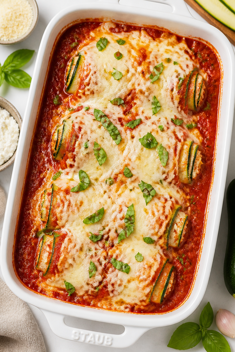 Crispy Baked Zucchini Rollatini Ricotta