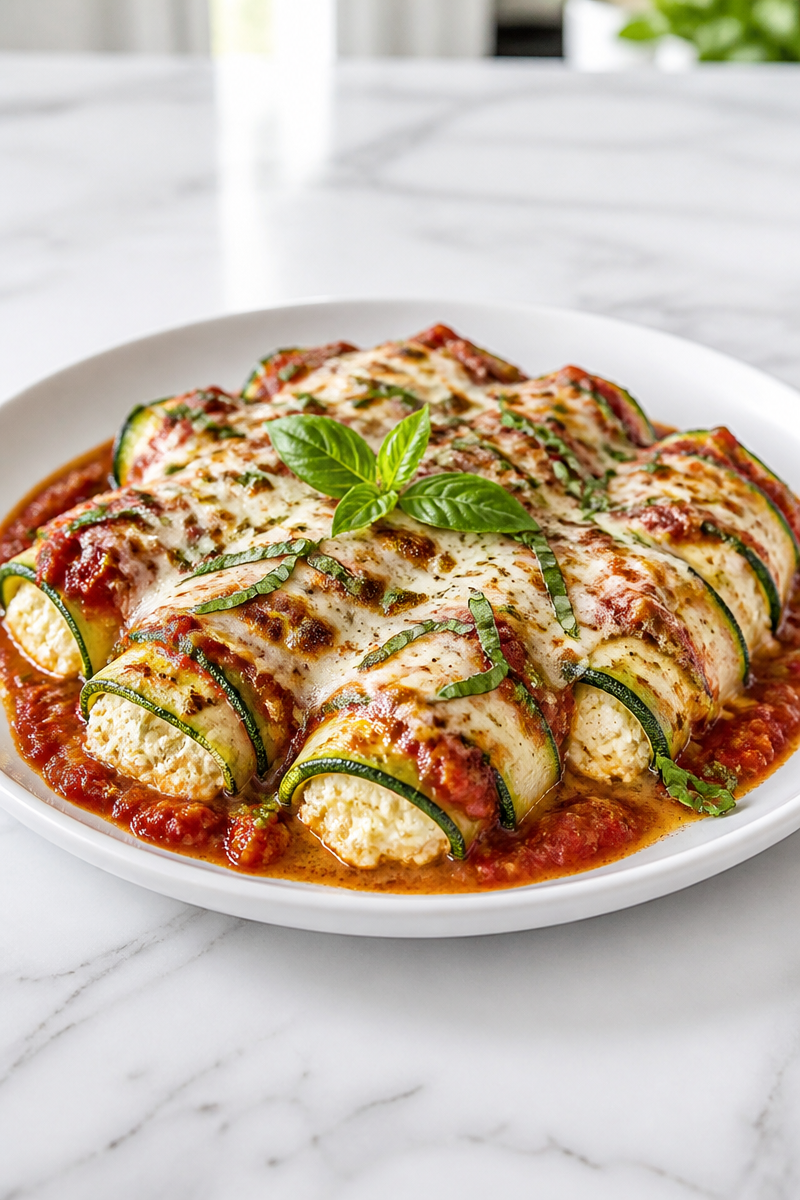 Crispy Baked Zucchini Rollatini Ricotta