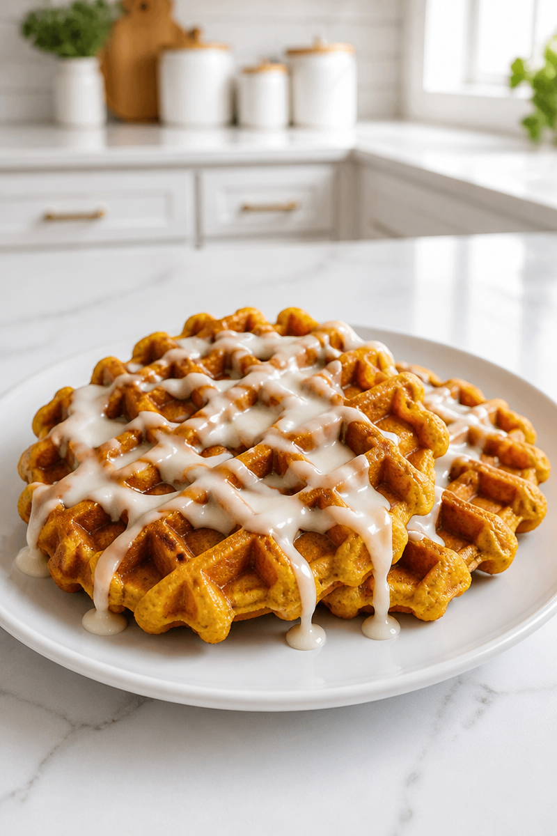 Crispy Pumpkin Waffle Cream Cheese Glaze Crispy Pumpkin Waffle Cream Cheese Glaze