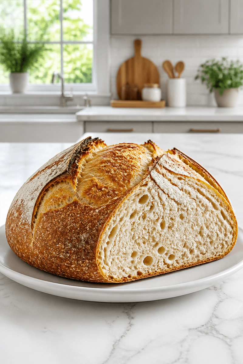 Crusty Homemade Sourdough Bread Loaf