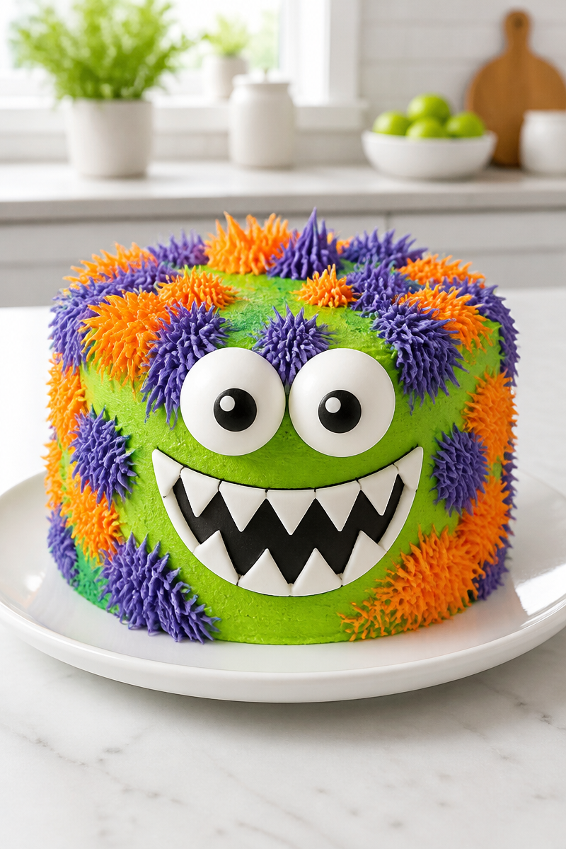 Funny Monster Face Halloween Cake