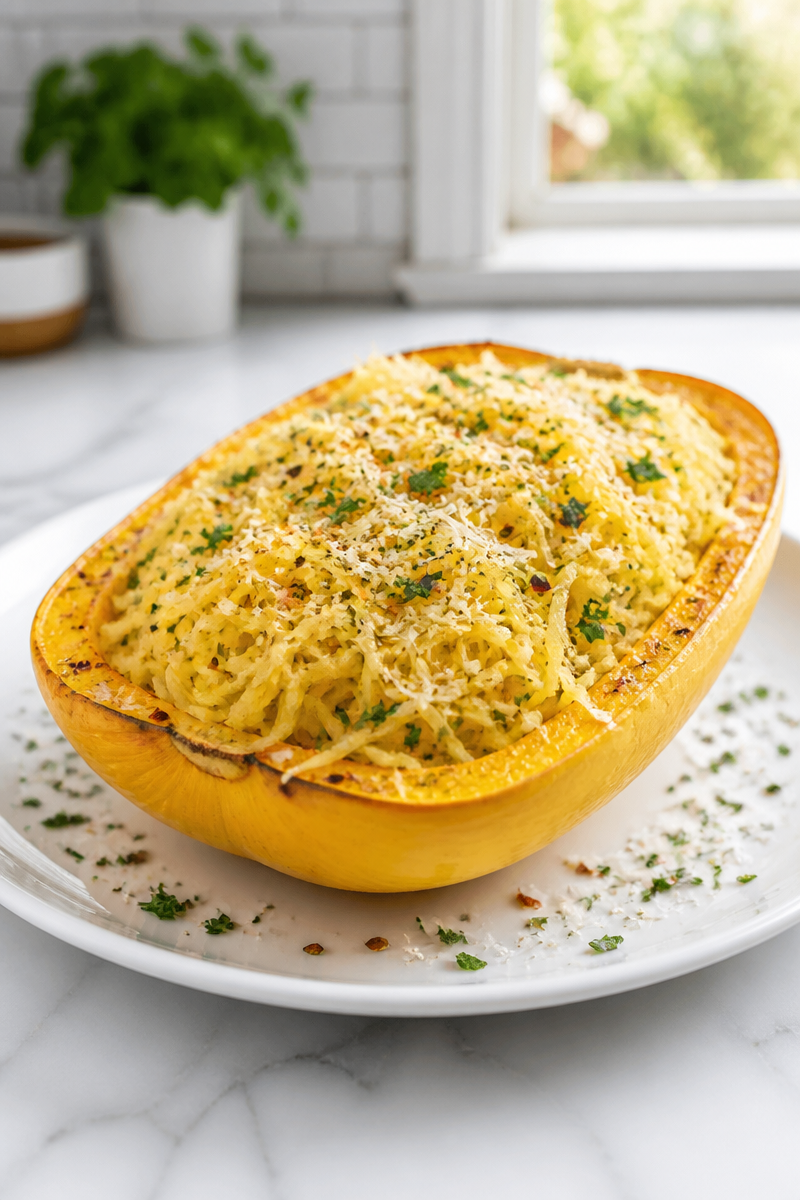 Garlic Parmesan Baked Spaghetti Squash Garlic Parmesan Baked Spaghetti Squash