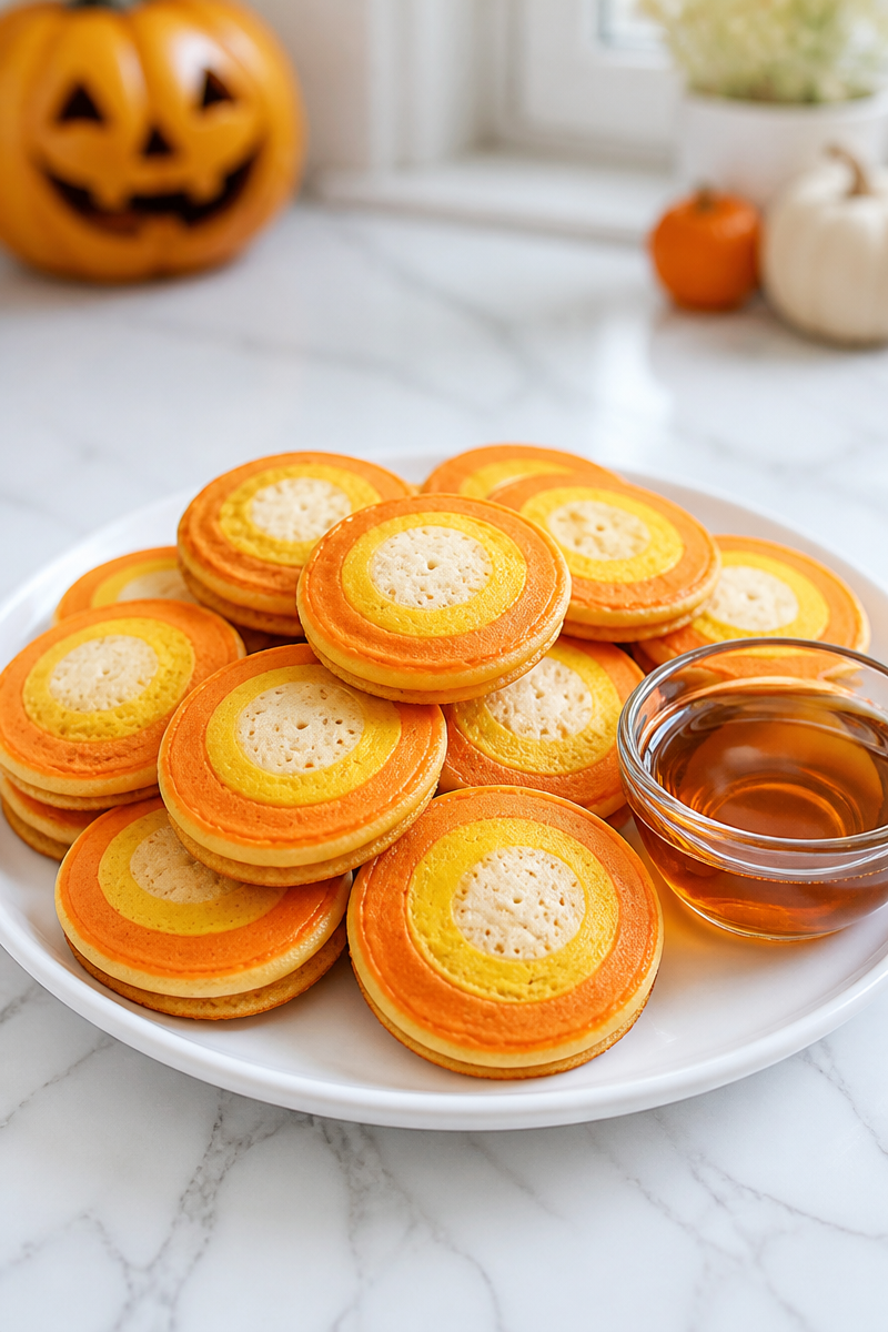 Halloween Candy Corn Pancake Bites Halloween Candy Corn Pancake Bites