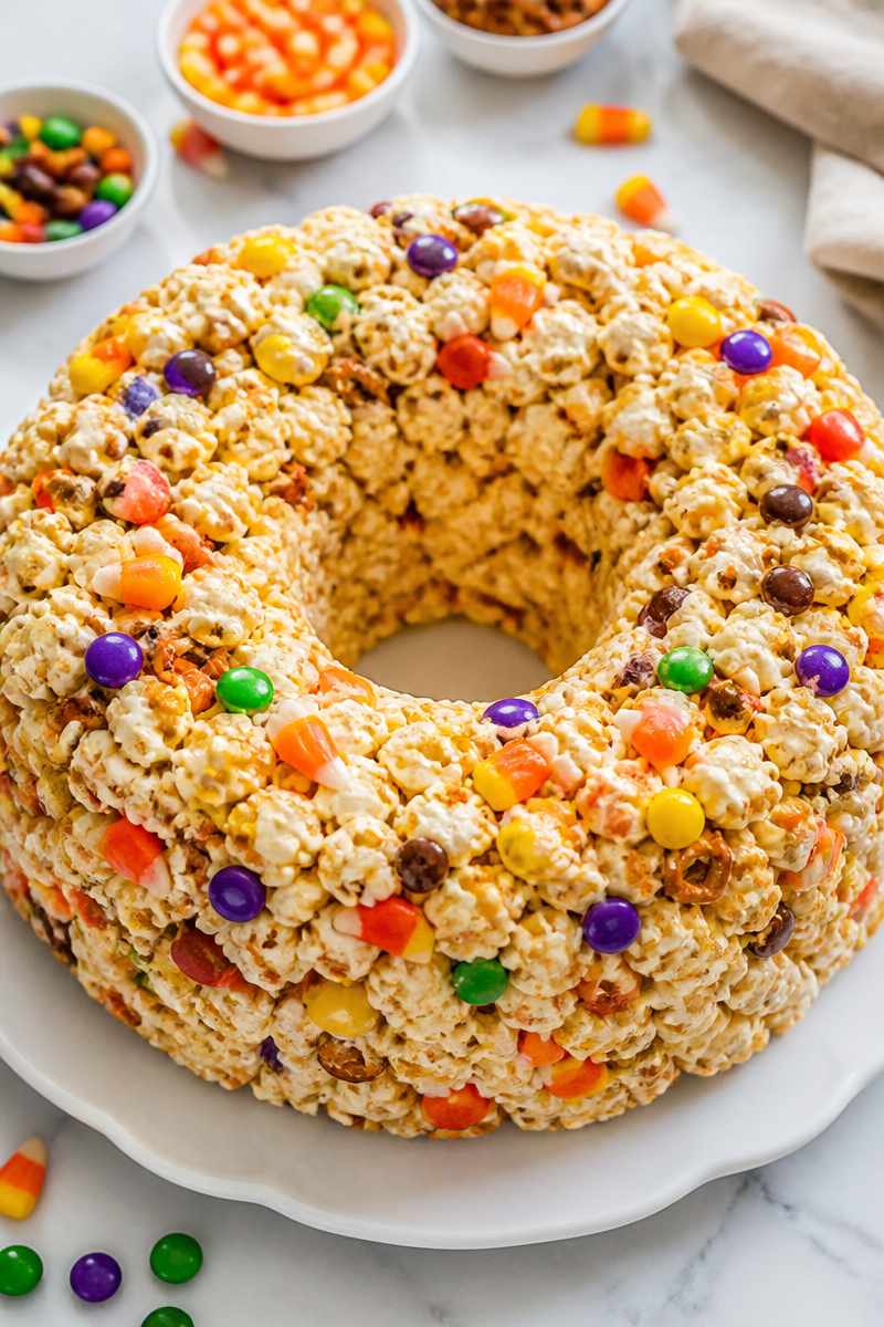Halloween Caramel Corn Popcorn Cake