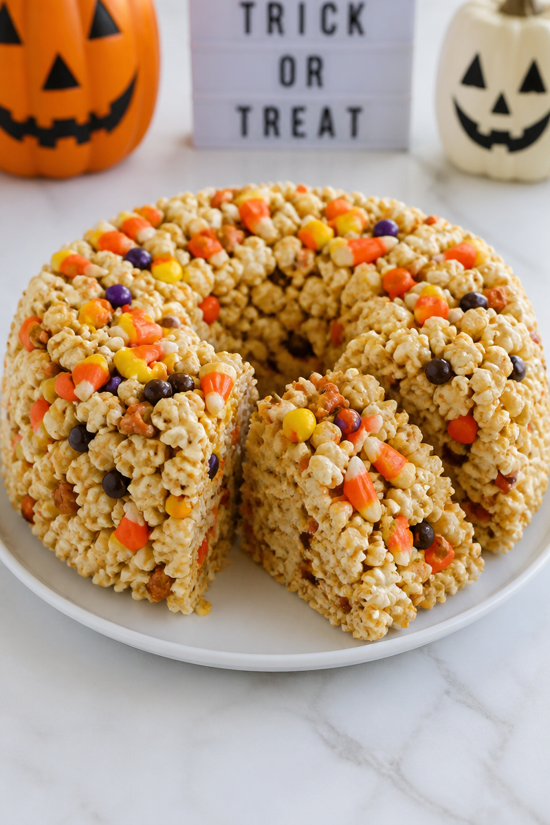 Halloween Caramel Corn Popcorn Cake