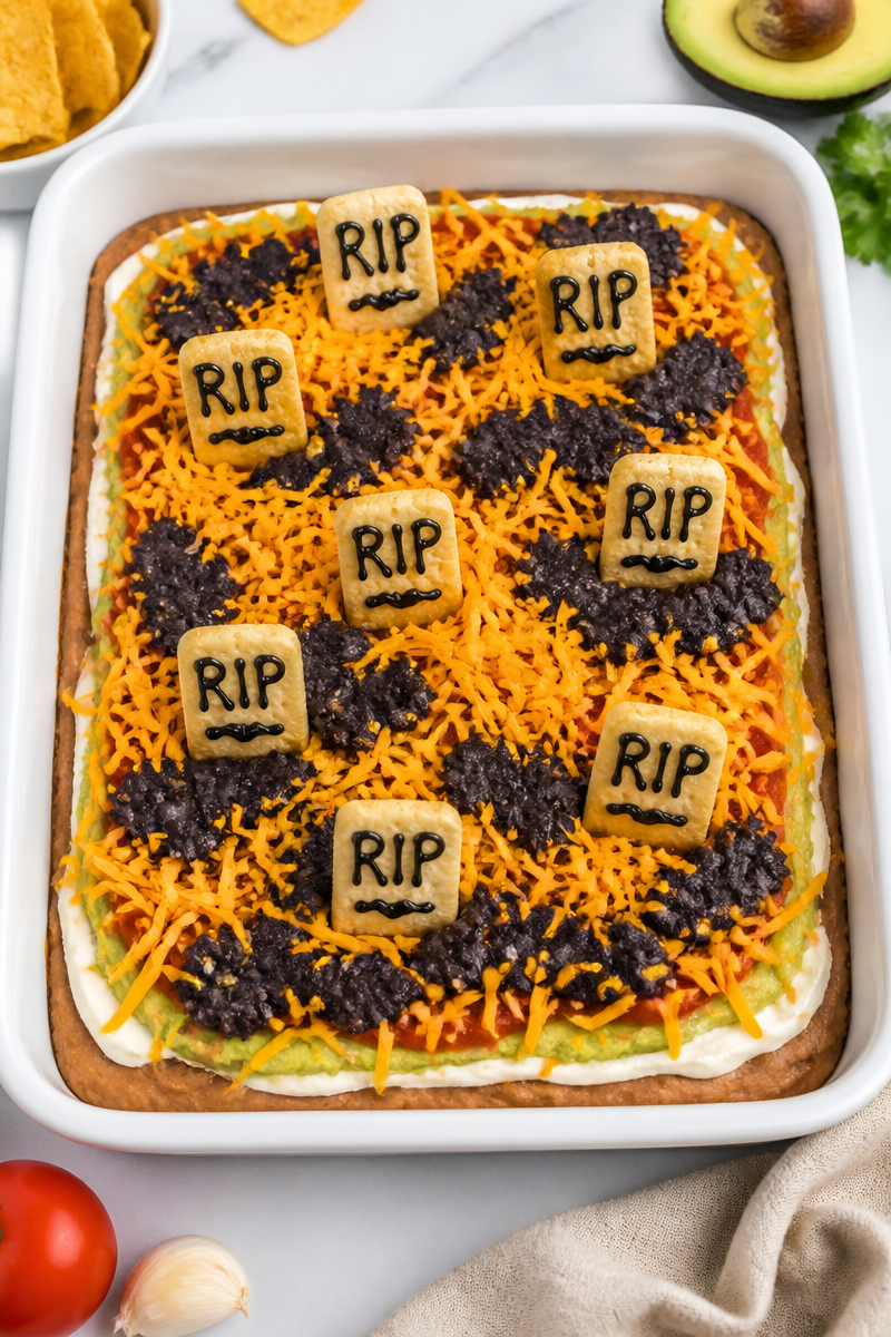 Halloween Graveyard Taco Dip Recipe Halloween Graveyard Taco Dip Recipe
