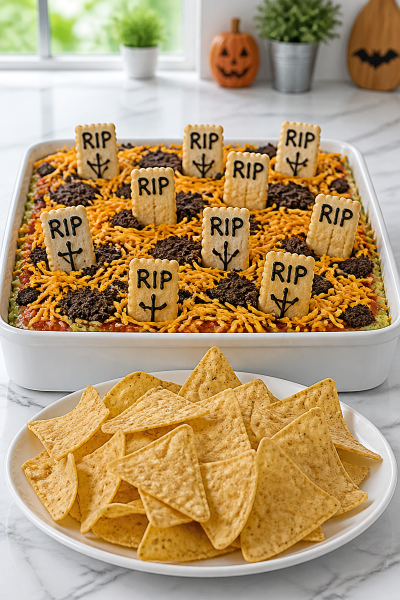 Halloween Graveyard Taco Dip Recipe Halloween Graveyard Taco Dip Recipe