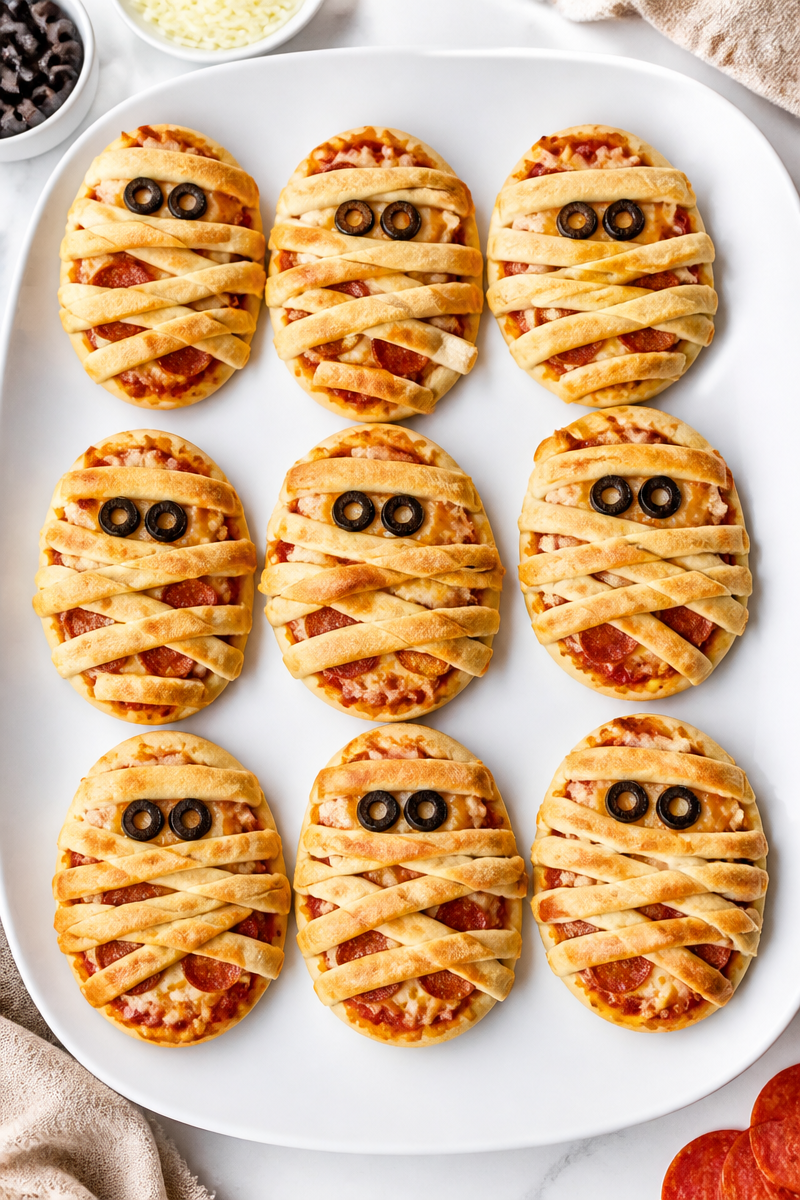 Halloween Mummy Pizza Bite Snack Halloween Mummy Pizza Bite Snack