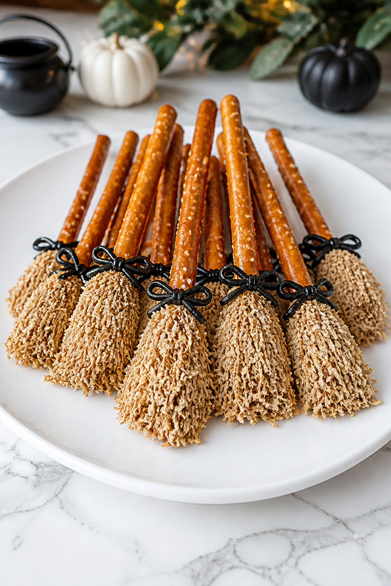 Halloween Witch Broom Pretzel Cookies