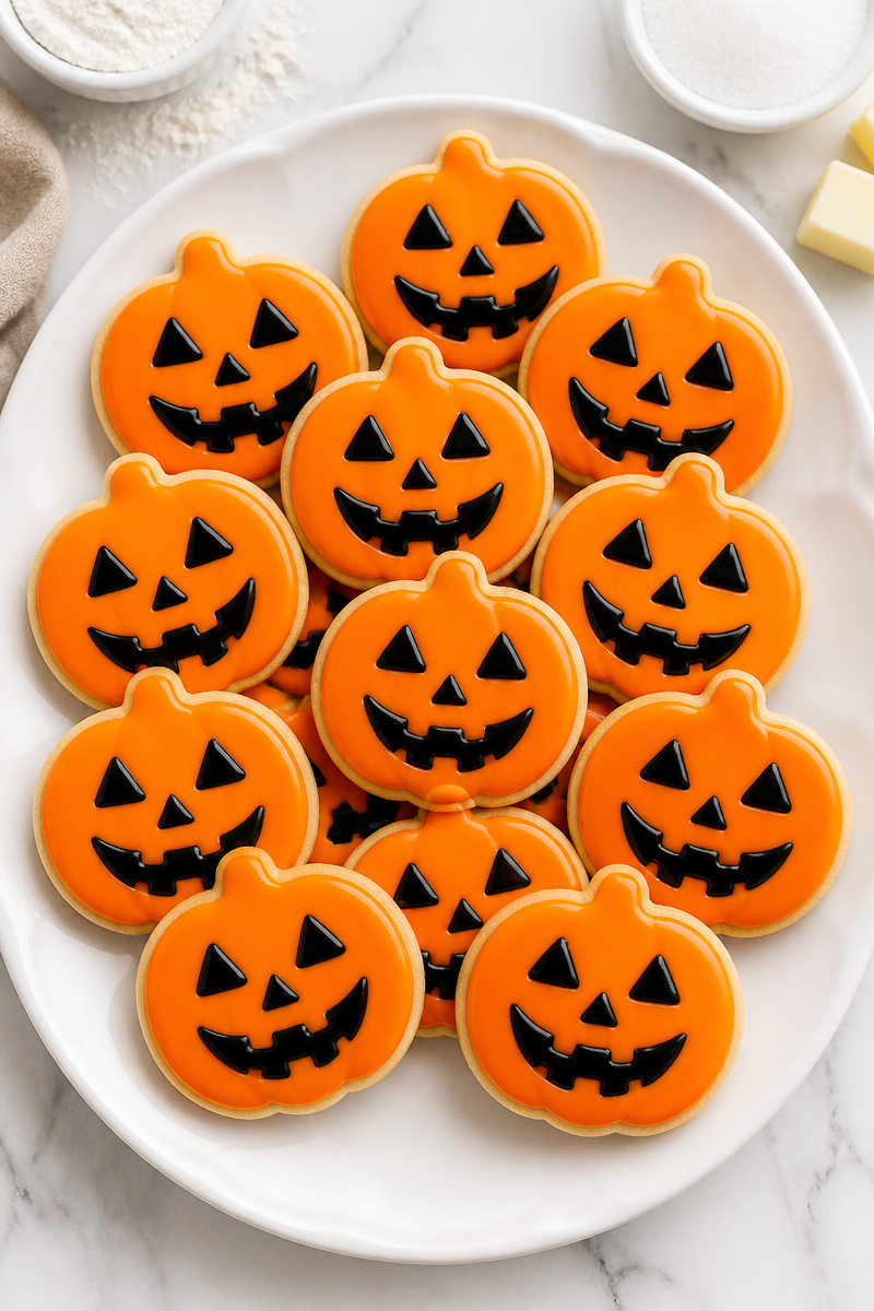 Iced Jack-O-Lantern Halloween Sugar Cookies