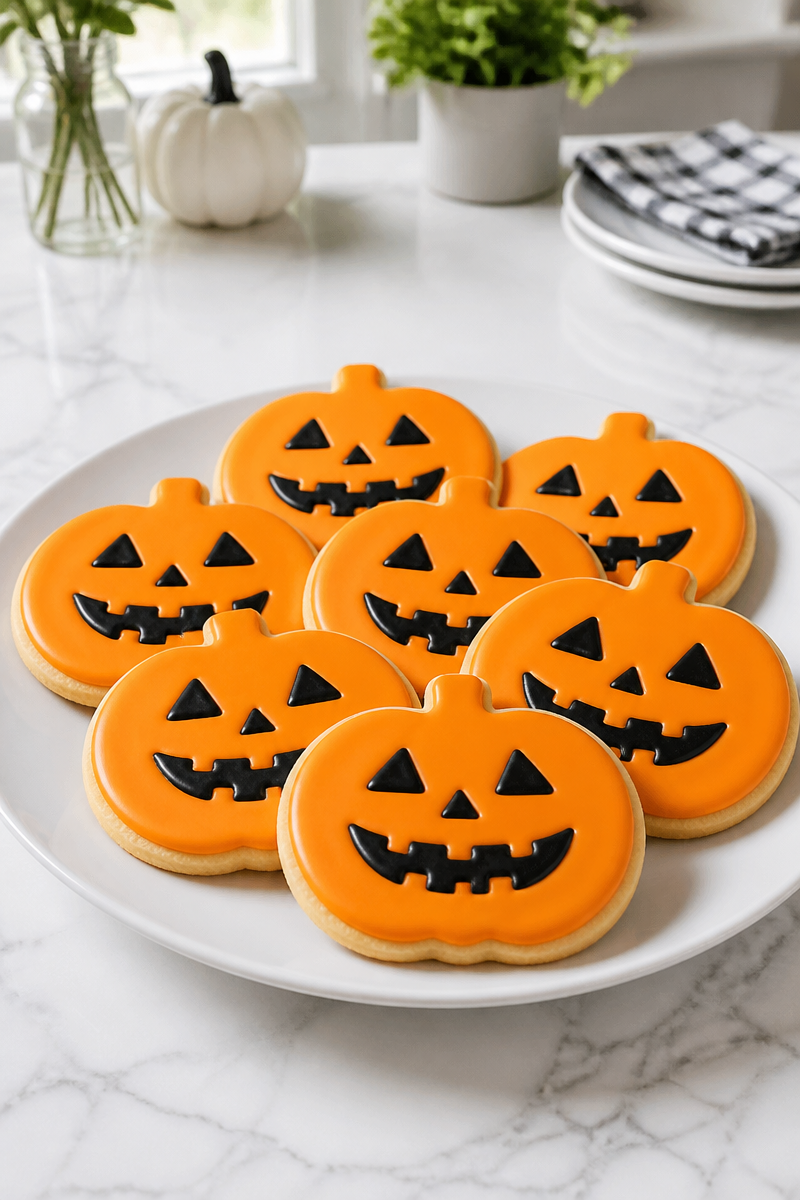 Iced Jack-O-Lantern Halloween Sugar Cookies