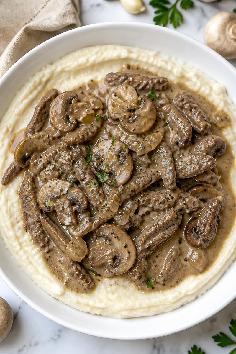 Keto Beef Stroganoff Cauliflower Mash Keto Beef Stroganoff Cauliflower Mash