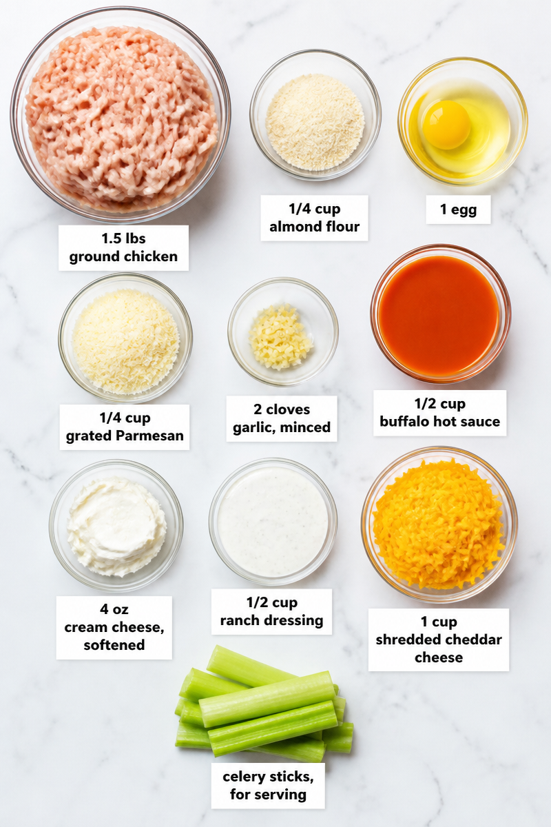 Keto Buffalo Chicken Meatball Bake