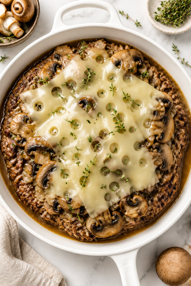 Keto Mushroom Swiss Meatloaf Skillet Keto Mushroom Swiss Meatloaf Skillet