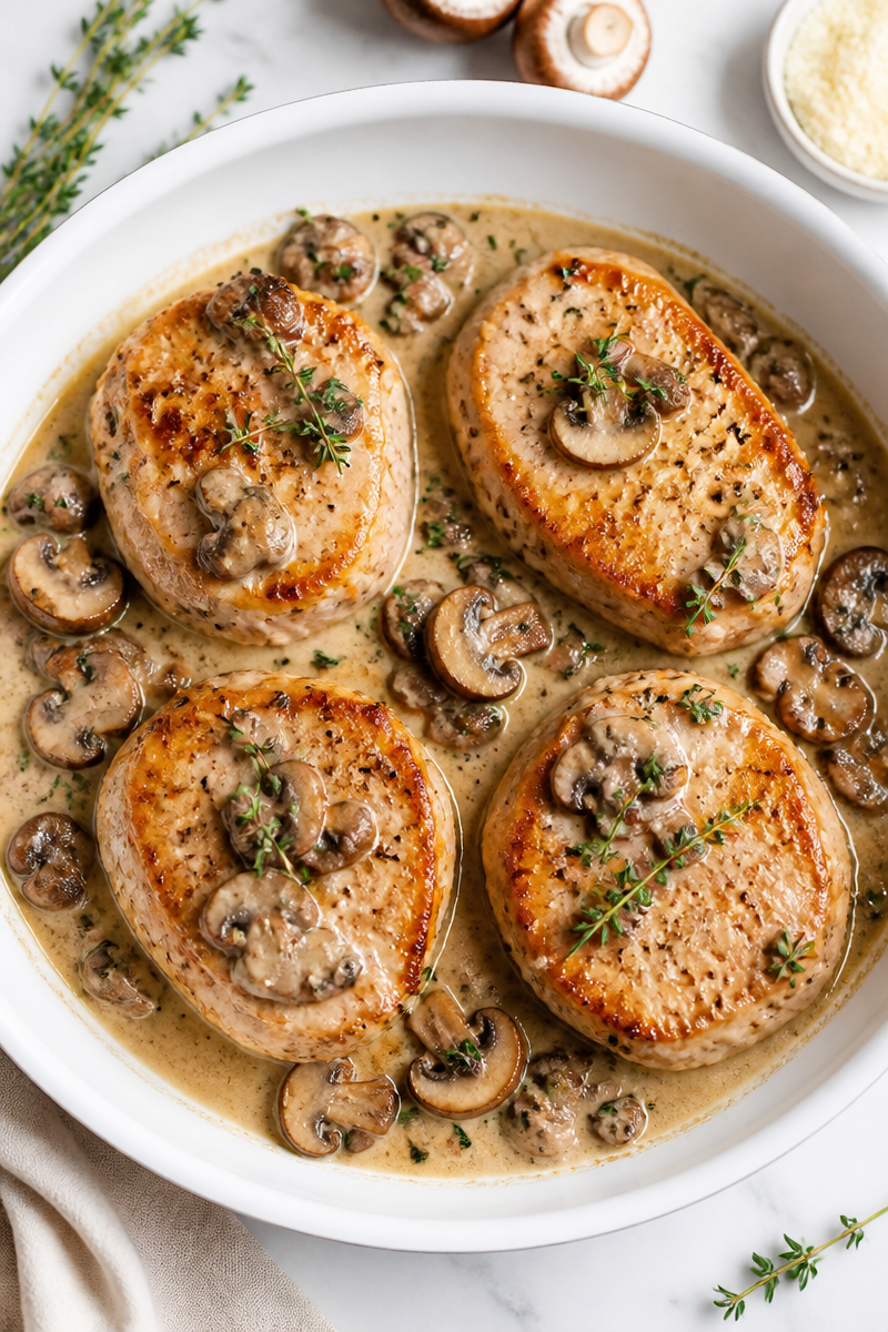Keto Pork Chop Mushroom Cream Sauce