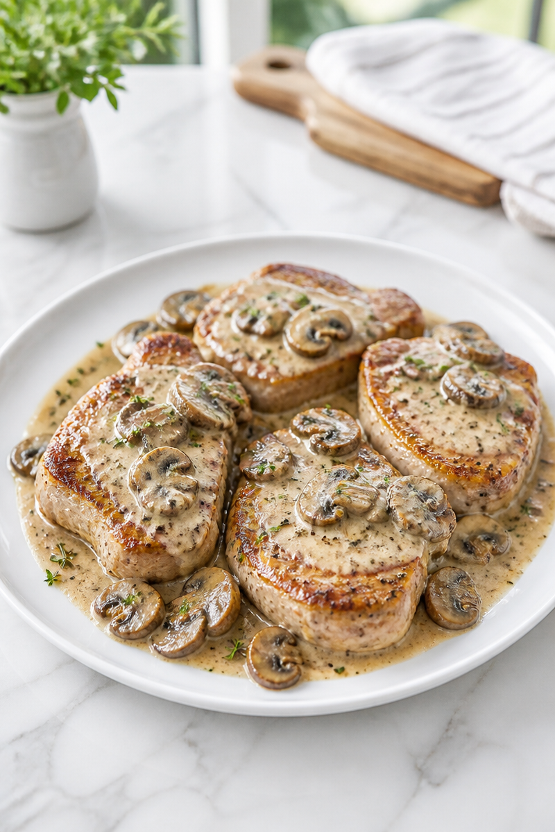 Keto Pork Chop Mushroom Cream Sauce