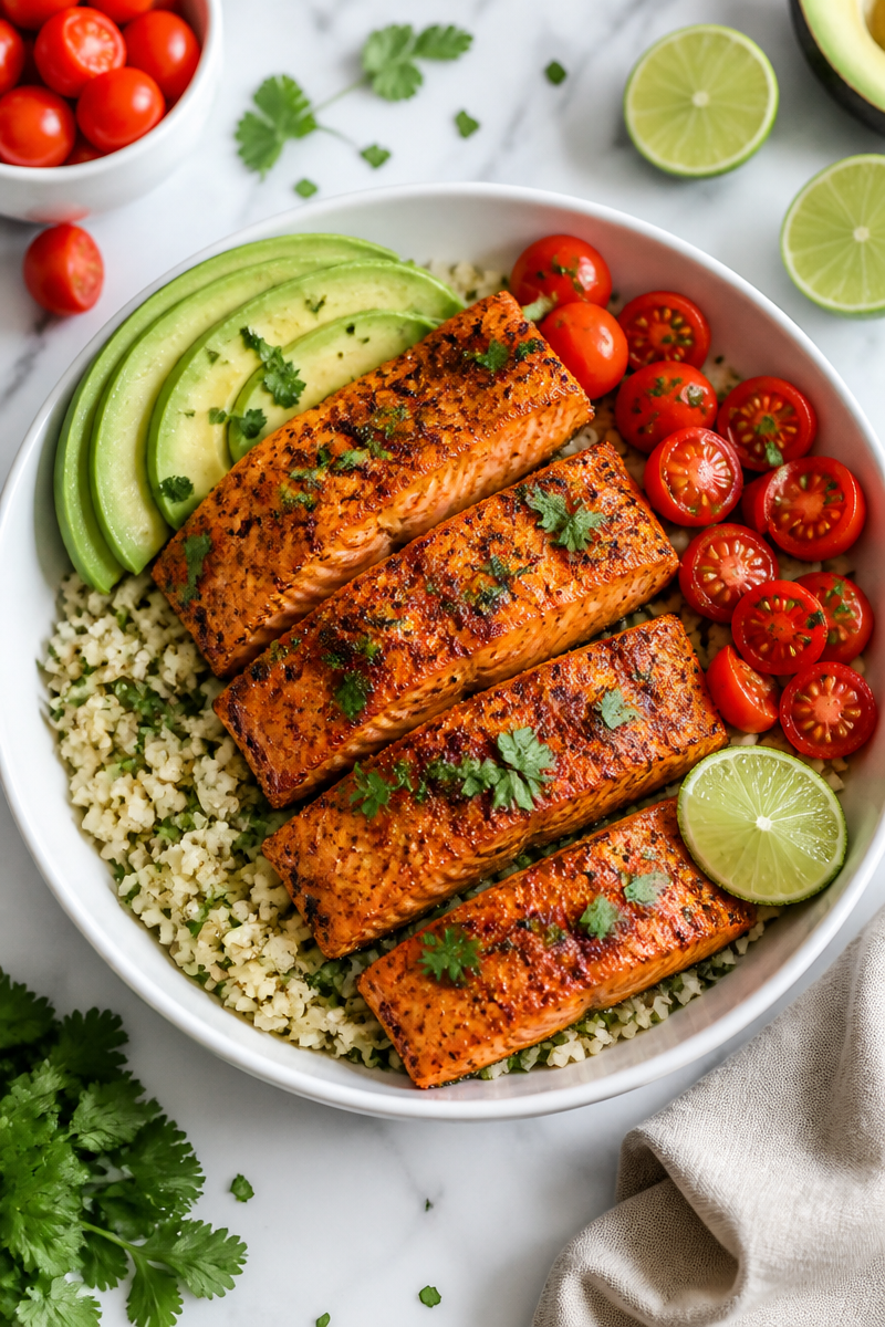 Keto Salmon Bowl Avocado Lime