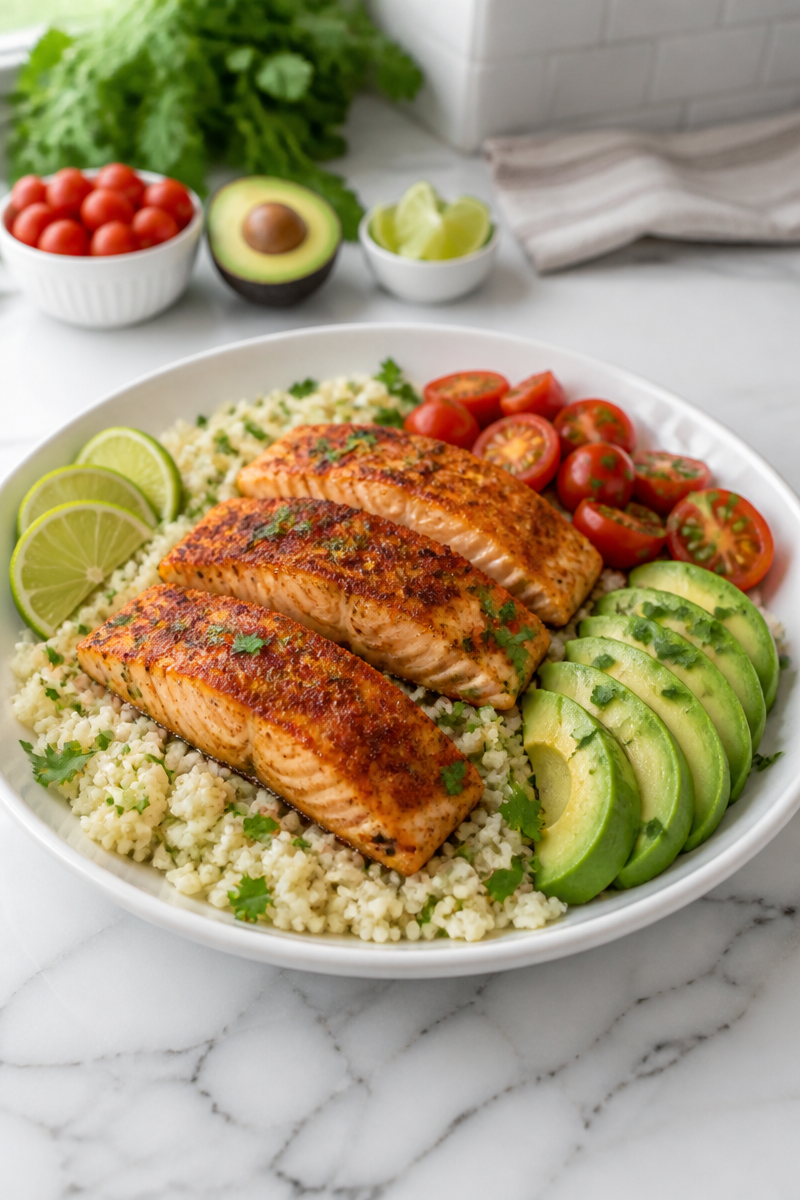 Keto Salmon Bowl Avocado Lime