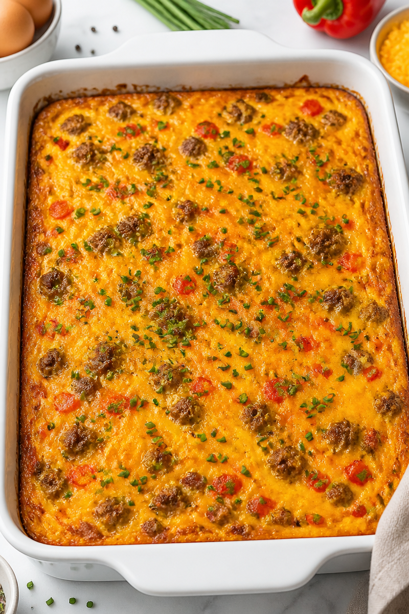 Keto Sausage Breakfast Casserole Cheddar