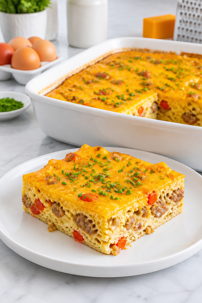 Keto Sausage Breakfast Casserole Cheddar