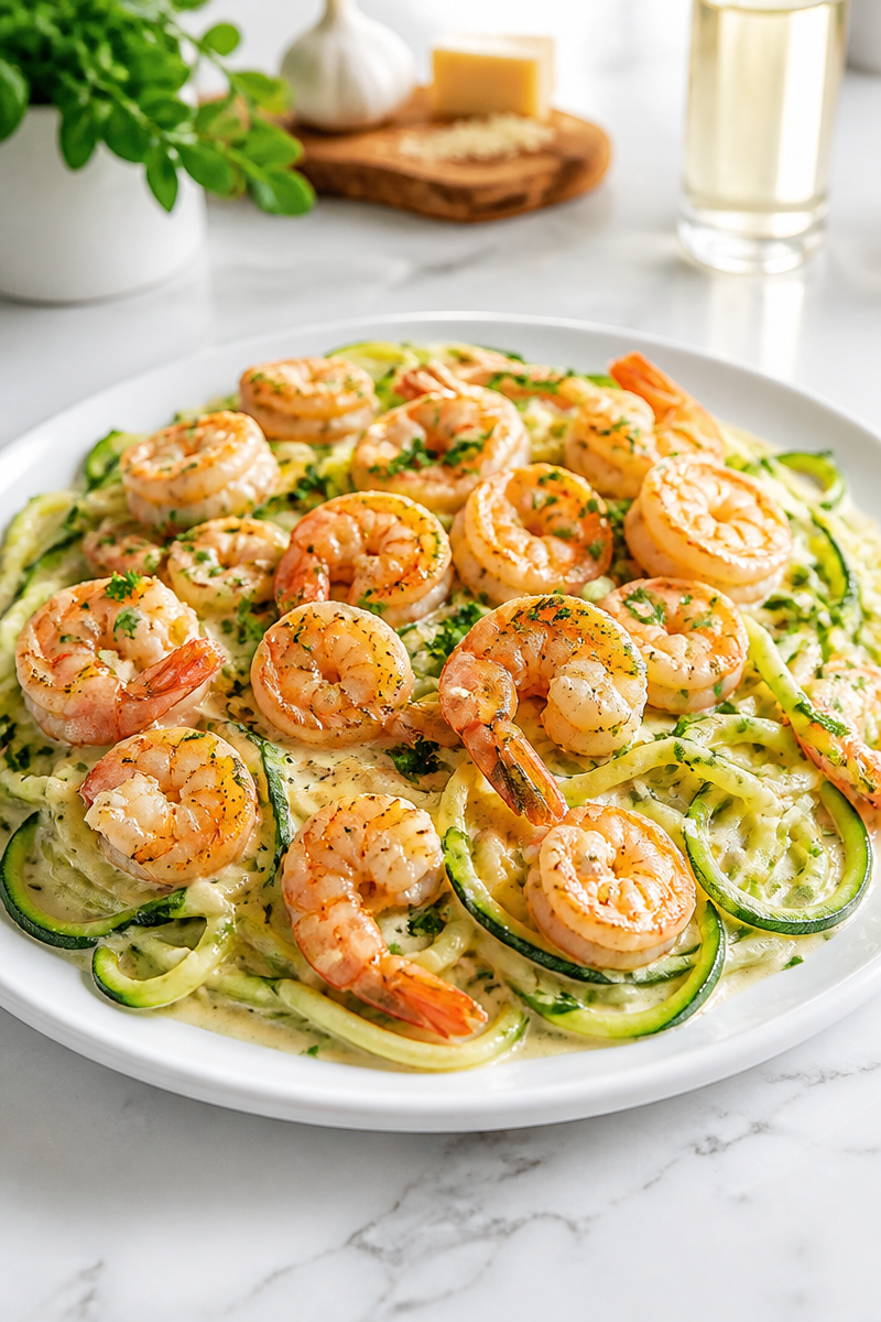 Keto Shrimp Alfredo Zucchini Noodle