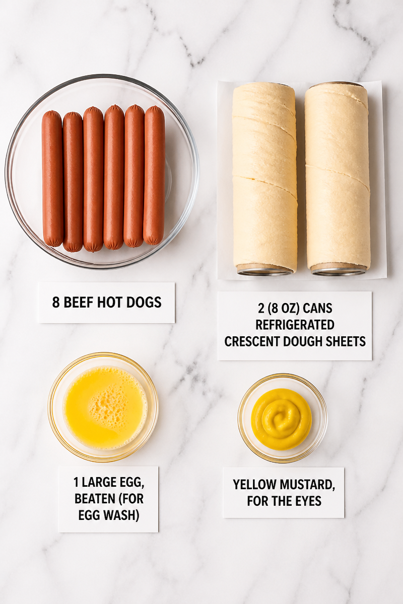 Mummy Wrapped Hot Dogs with Eyes