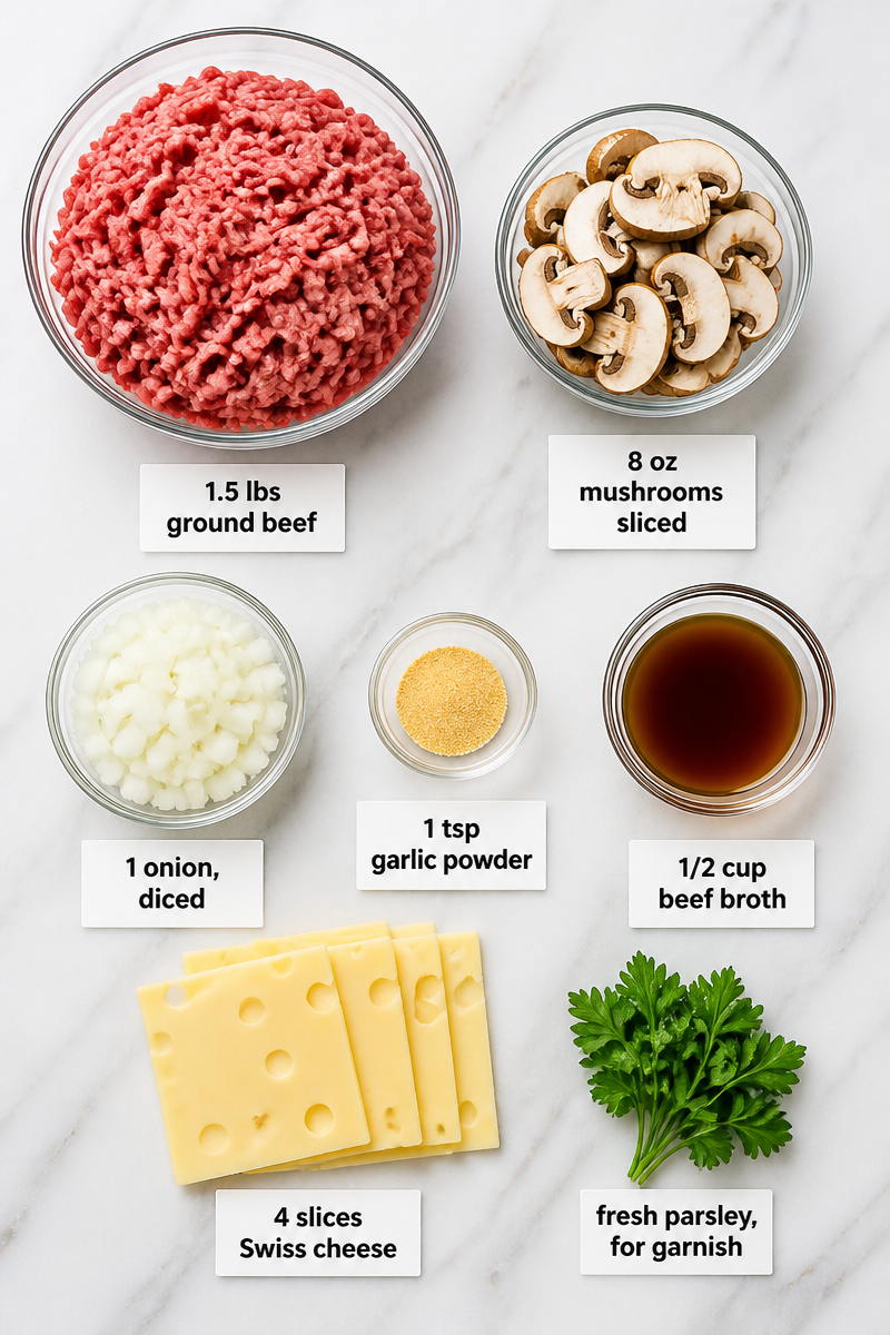 Mushroom Swiss Burger Skillet Bake Mushroom Swiss Burger Skillet Bake