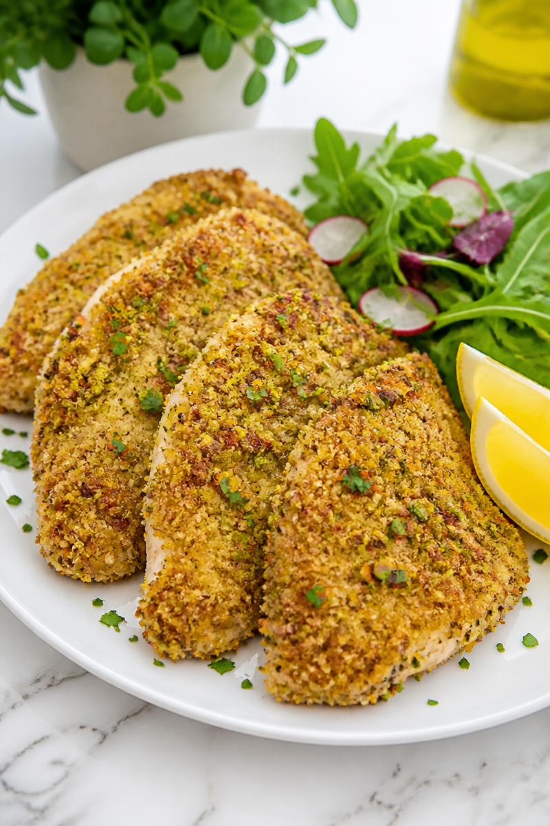 Pistachio Crusted Baked Chicken Cutlet
