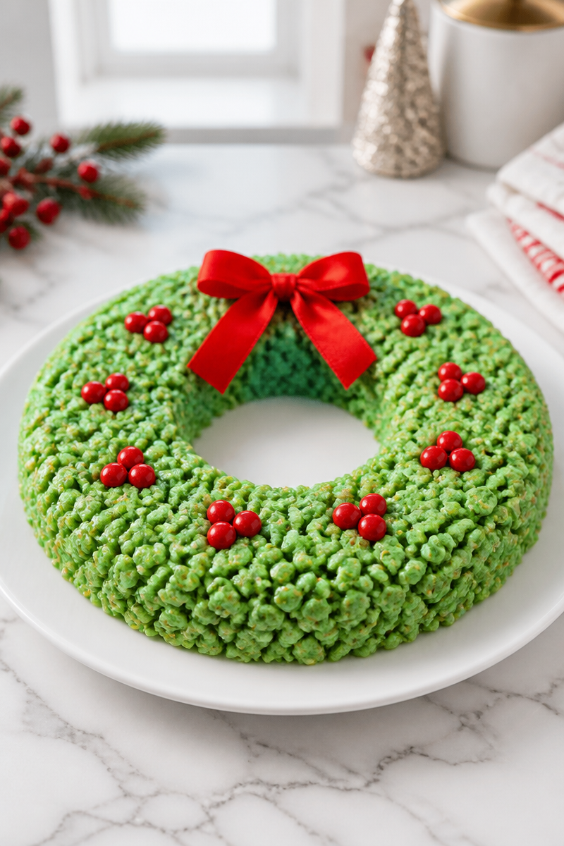 Quick Christmas Rice Krispie Wreath Quick Christmas Rice Krispie Wreath