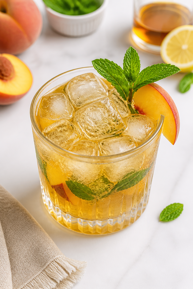 Refreshing Peach Bourbon Smash Cocktail Refreshing Peach Bourbon Smash Cocktail
