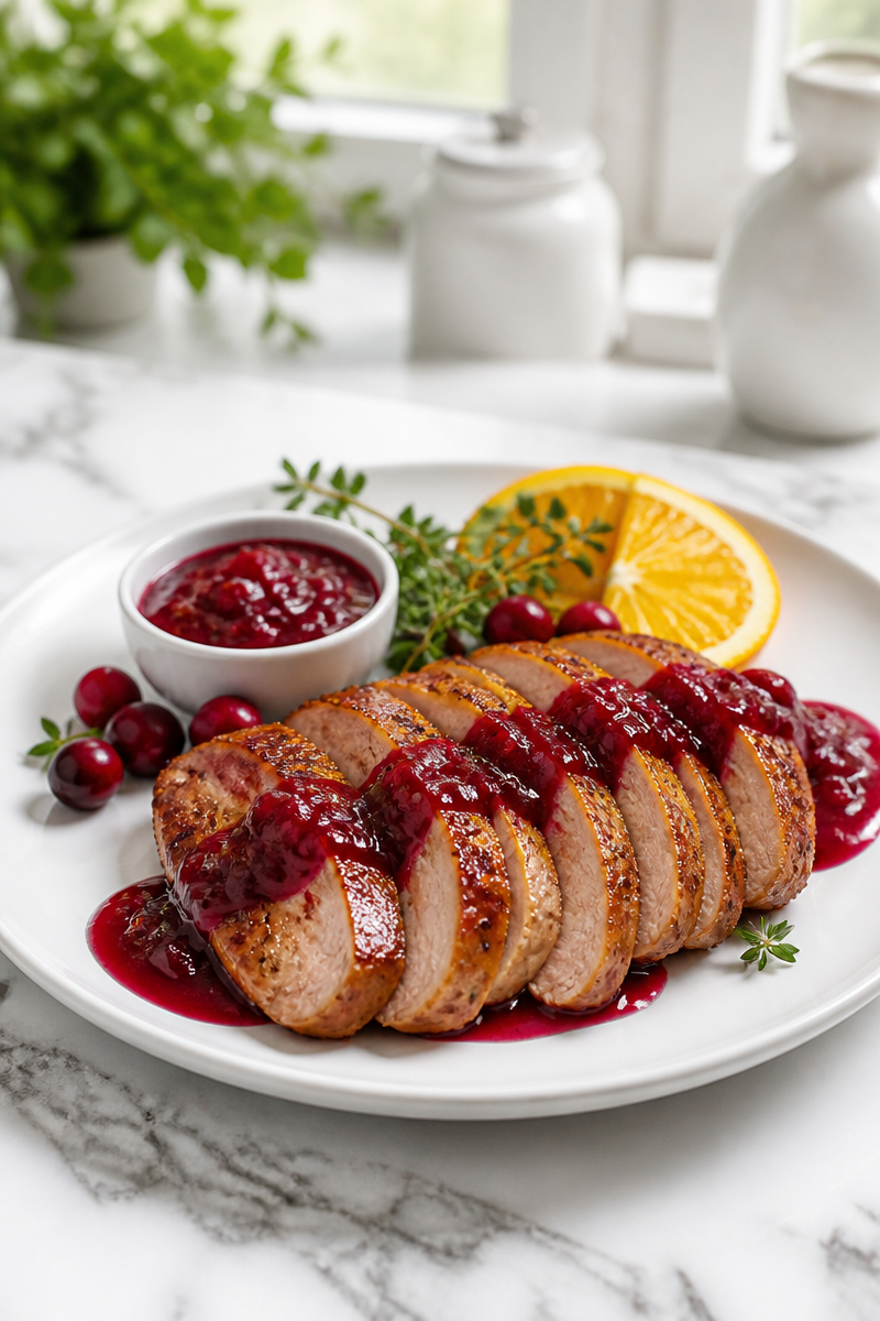Roasted Pheasant Breast Cranberry Glaze