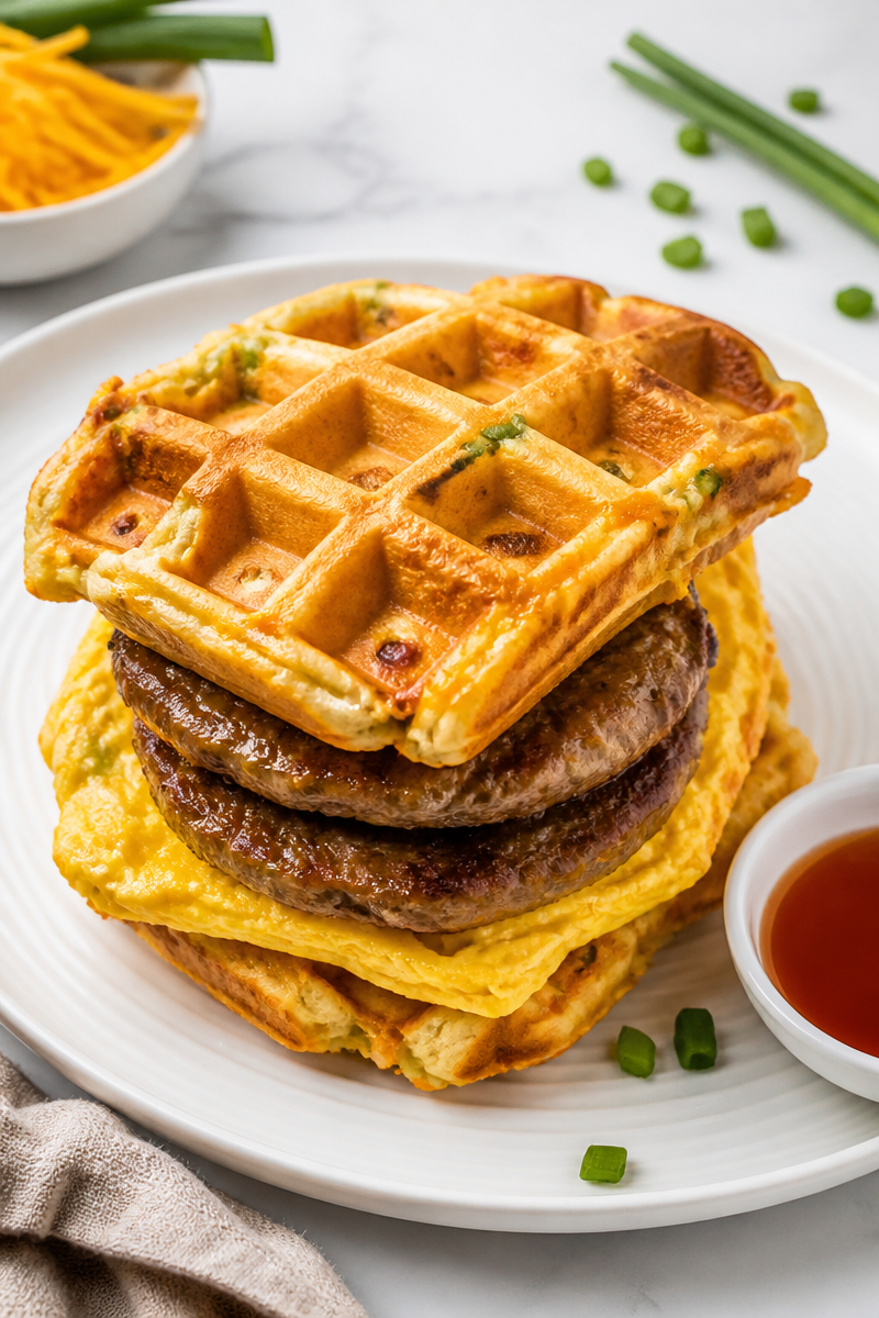Savory Sausage Cheddar Waffle Sandwich
