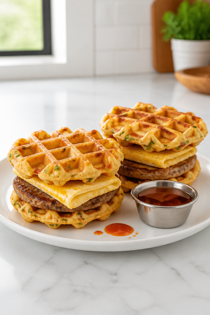 Savory Sausage Cheddar Waffle Sandwich