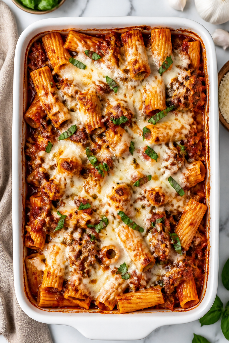 Slow Cooker Beef Ragu Rigatoni Bake