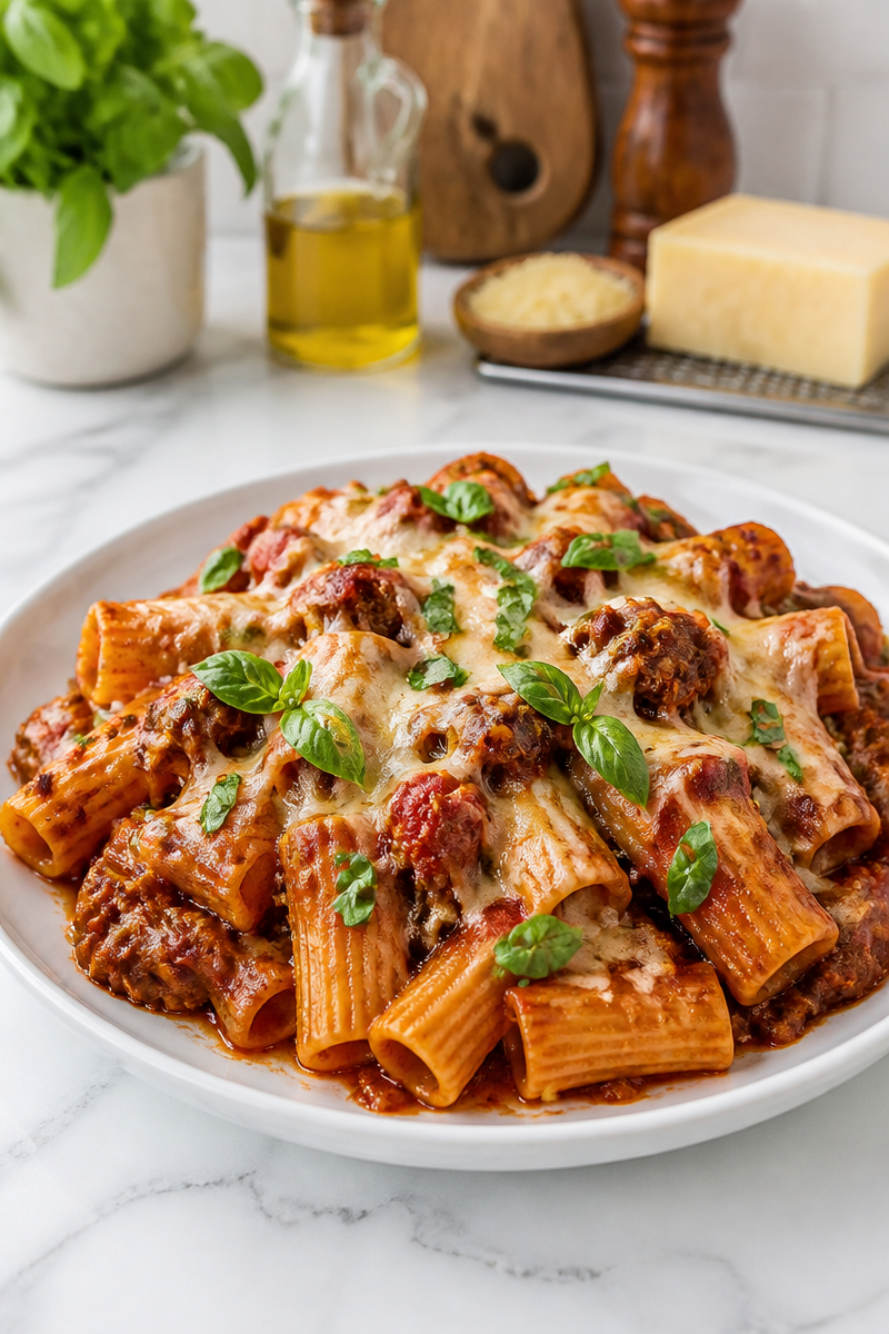 Slow Cooker Beef Ragu Rigatoni Bake