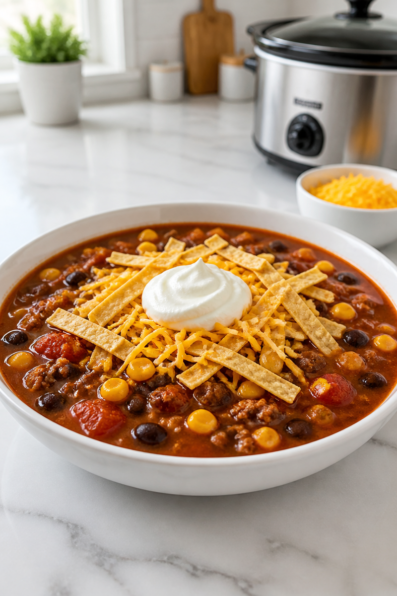 Slow Cooker Beef Taco Soup Corn