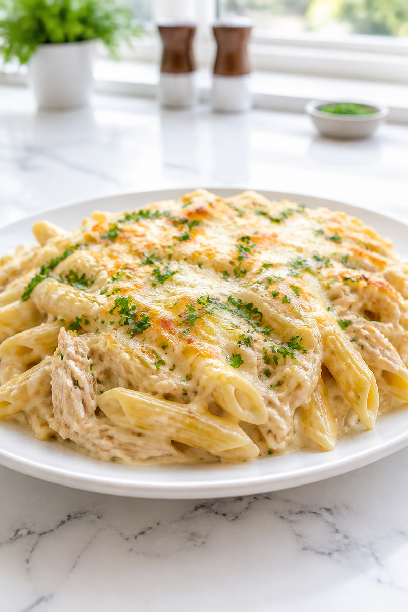 Slow Cooker Chicken Alfredo Bake Casserole