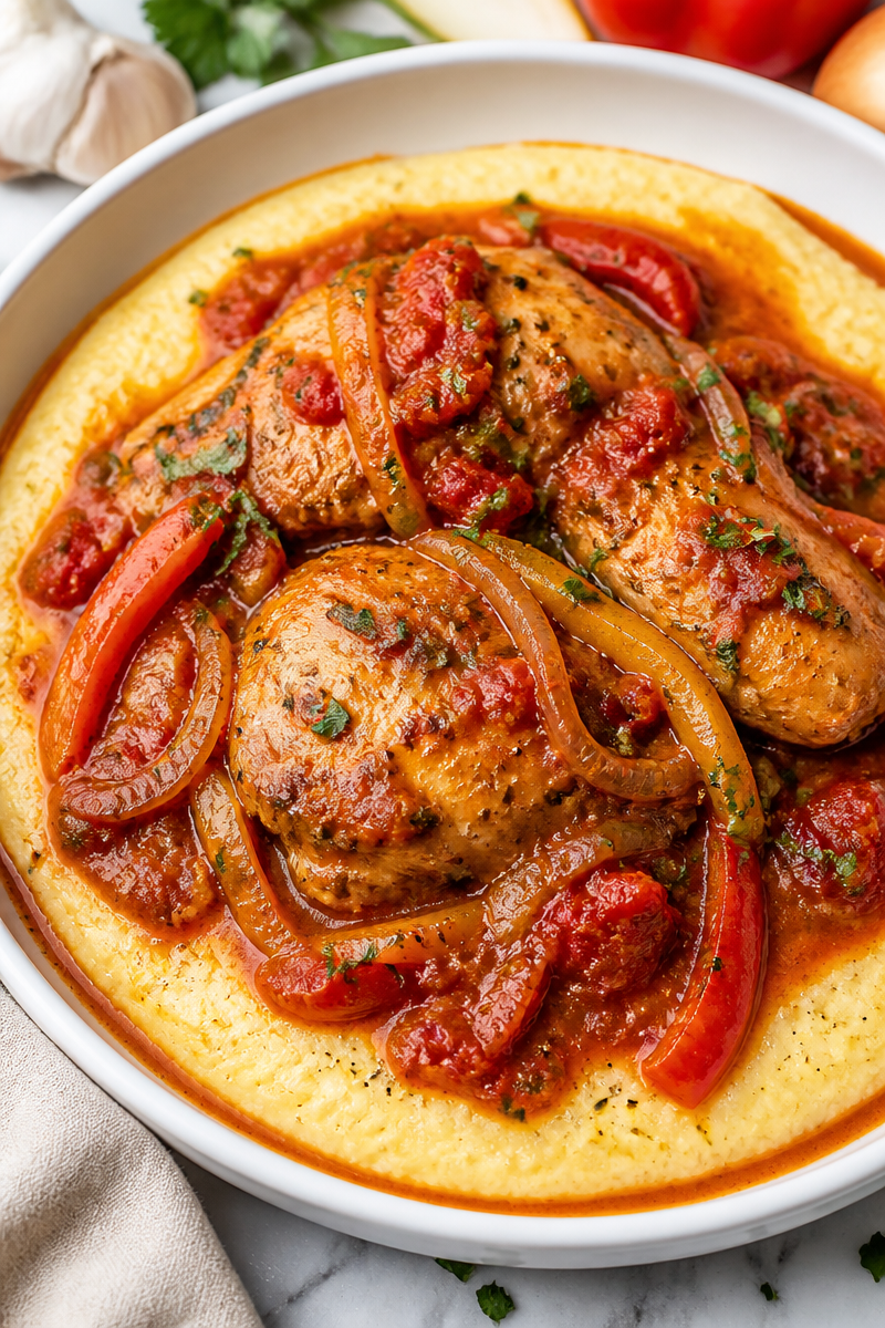Slow Cooker Chicken Cacciatore Polenta