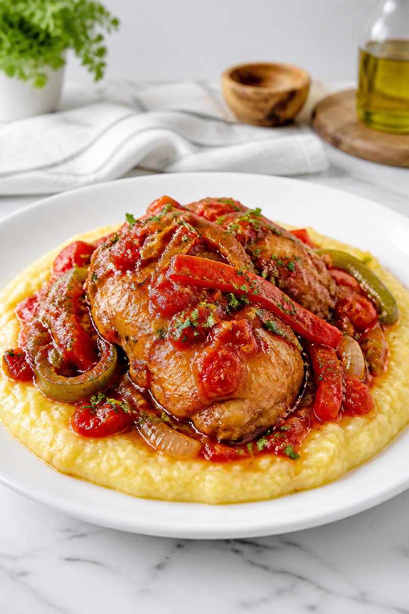 Slow Cooker Chicken Cacciatore Polenta