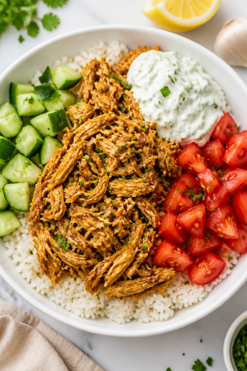 Slow Cooker Chicken Shawarma Rice Bowl
