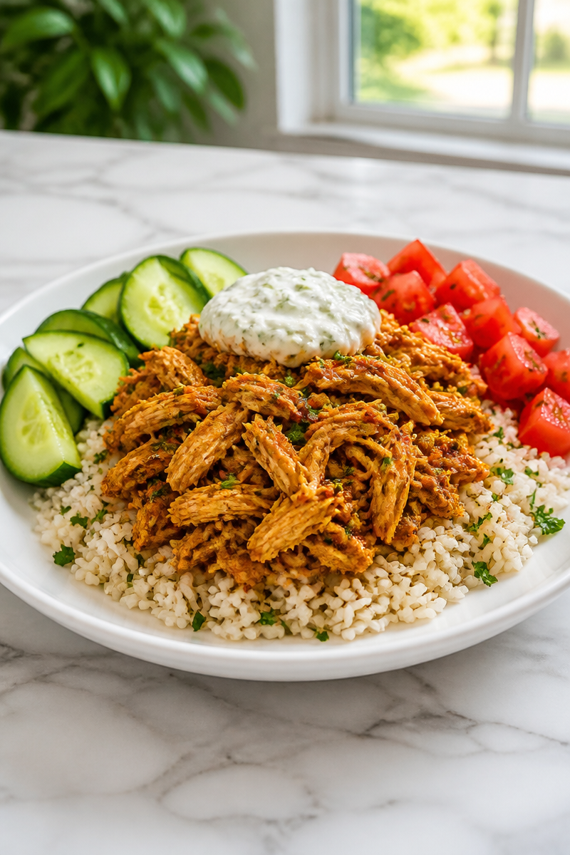 Slow Cooker Chicken Shawarma Rice Bowl