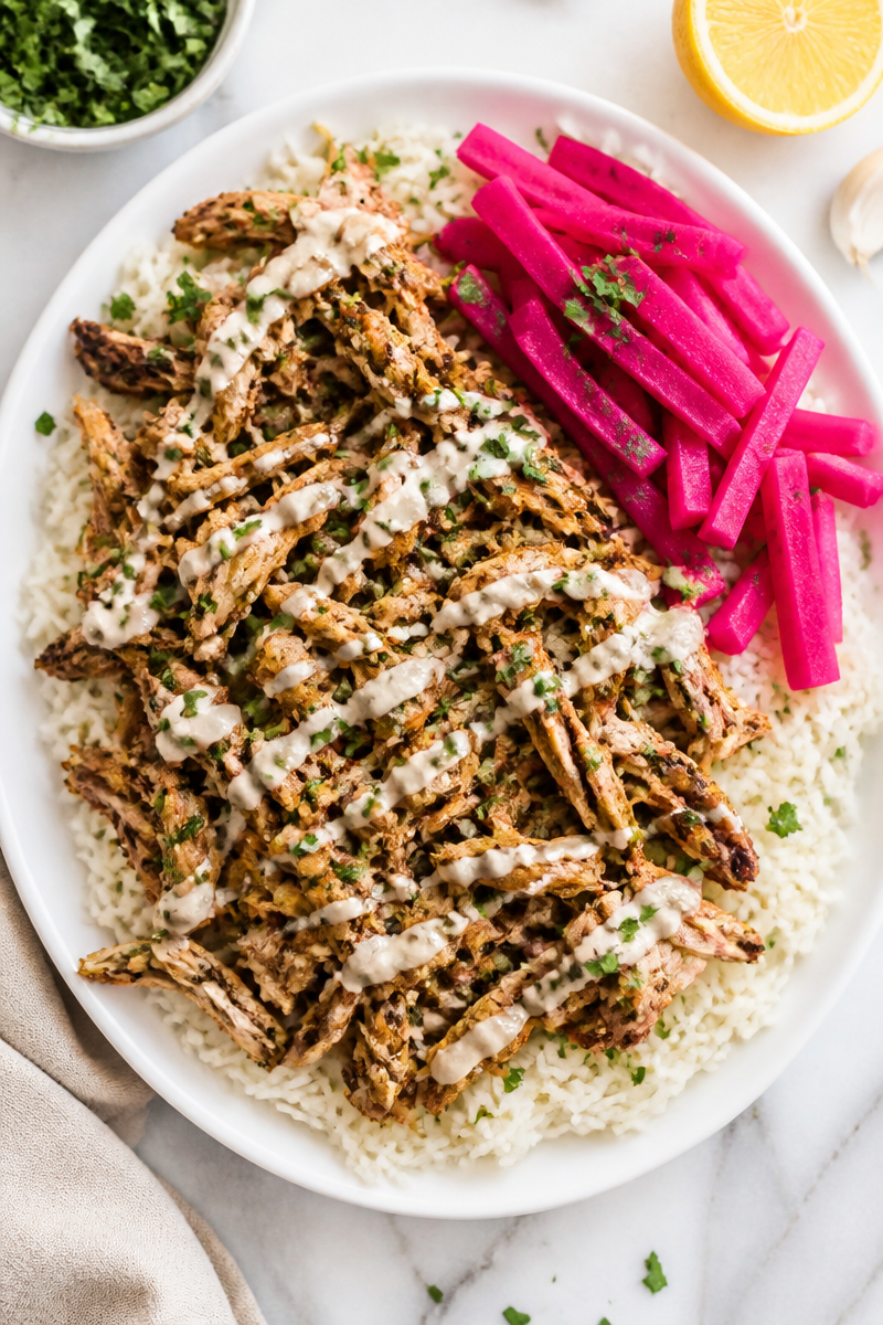 Slow Cooker Chicken Shawarma Rice Platter